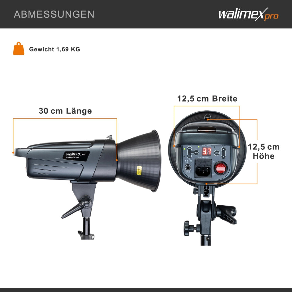 Emerger 200 Set flash fotografico con potenza di 200 Ws, con radio a 2,4 GHz, softbox 60 x 90 cm e treppiede per luci, inclusa borsa per il trasporto