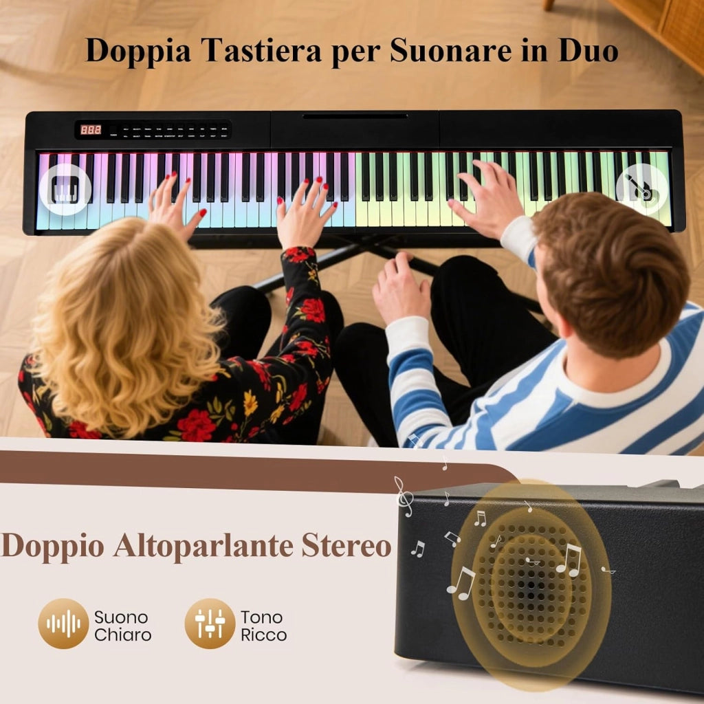 Pianoforte Digitale a 88 Tasti, Tastiera Elettrica per Principianti con 380 Timbri, 128 Ritmi e 88 Demo, Pianola Tastiera Portatile e Leggera con Borsa da Trasporto (Nero)