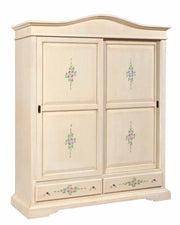 Armadio classico 2 ante scorrevoli avorio pennellato con decori 180x67x225 - Mobili 2G