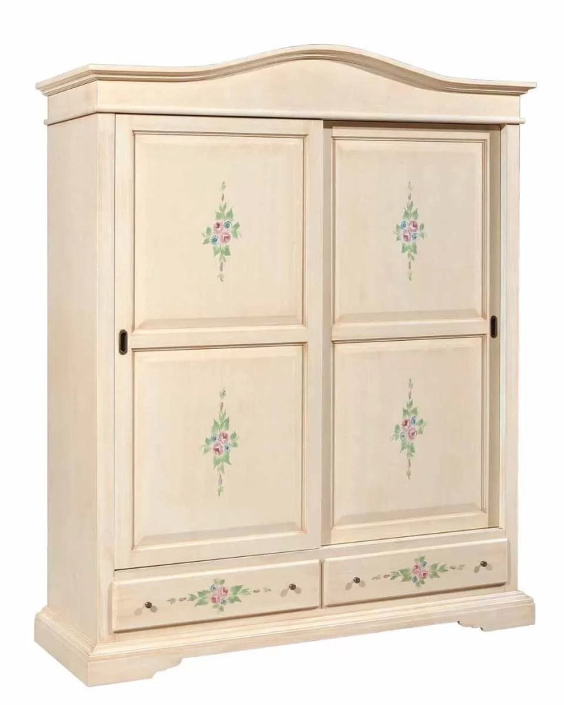 Armadio classico 2 ante scorrevoli avorio pennellato con decori 180x67x225 - Mobili 2G