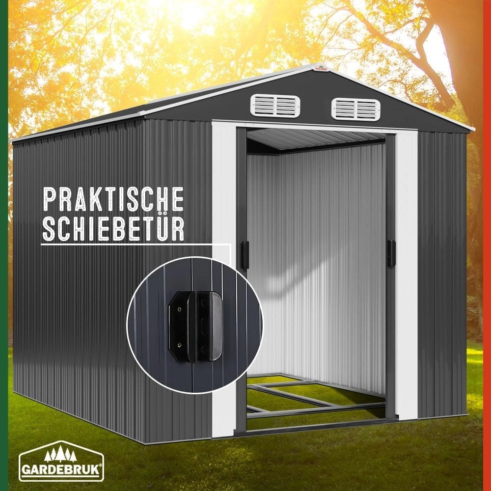 Deuba Capanno da Giardino XXXL Metallo 8m² Fondamenta 312x257x177, 5cm Porta Scorrevole Casetta per Attrezzi 14,7m³ Antracite