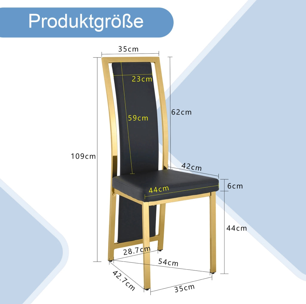 Set di 2 sedie da pranzo moderne nero e oro in PU e metallo; h 109 cm
