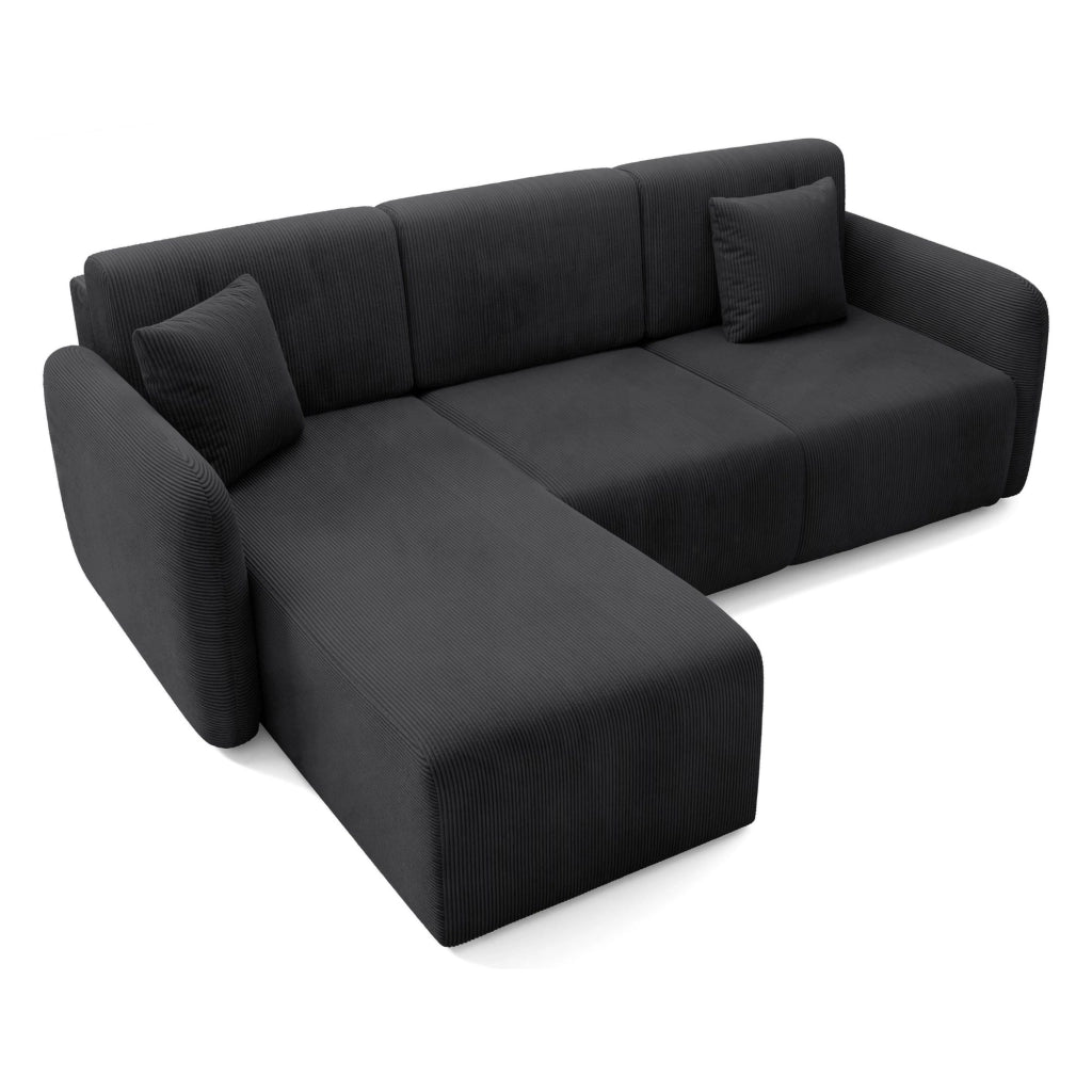 Ranco, Divano Letto con Penisola Contenitore, 245x185 cm Nero