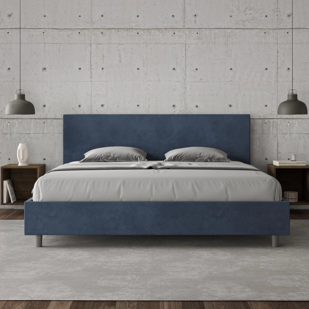 BS COM Letto con rete imbottito 180x210 microfibra blu