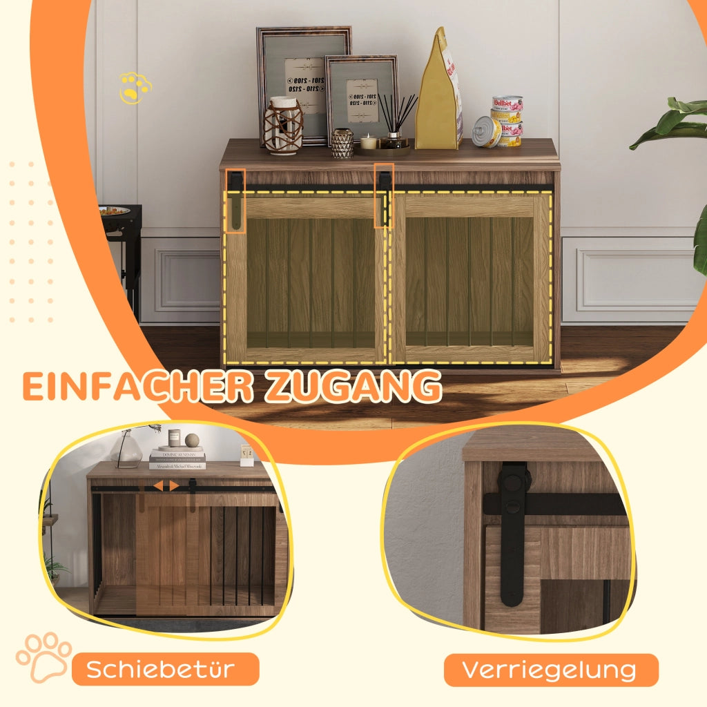 Gabbia per cani ¨C zephmum ¨C 98x58x61 cm, effetto legno noce, design rustico