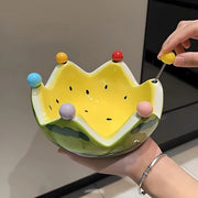 Set di piatti ceramici in forma di melone con 6 forchette in acciaio inossidabile - Servizio da tavola colorato per feste estive, insalate di frutta, pic nic e attività all'aperto.