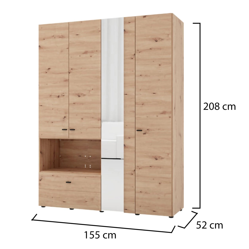 Armadio Camera da Letto Omete, Guardaroba Grande 4 Ripiani, 155x208h cm Marrone Rovere Nodi
