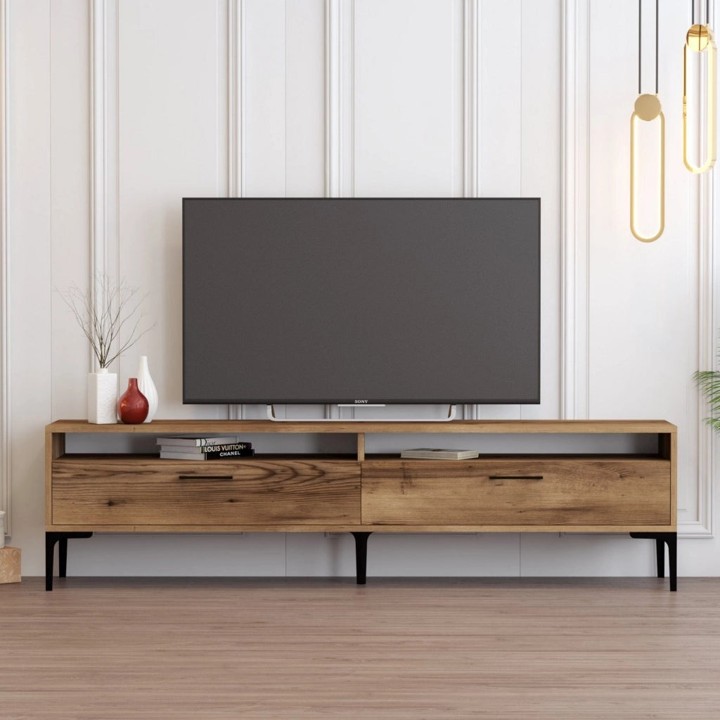Cantoira, Mobile Porta tv 2 Ripiani, 180x47x35h cm Marrone Rovere