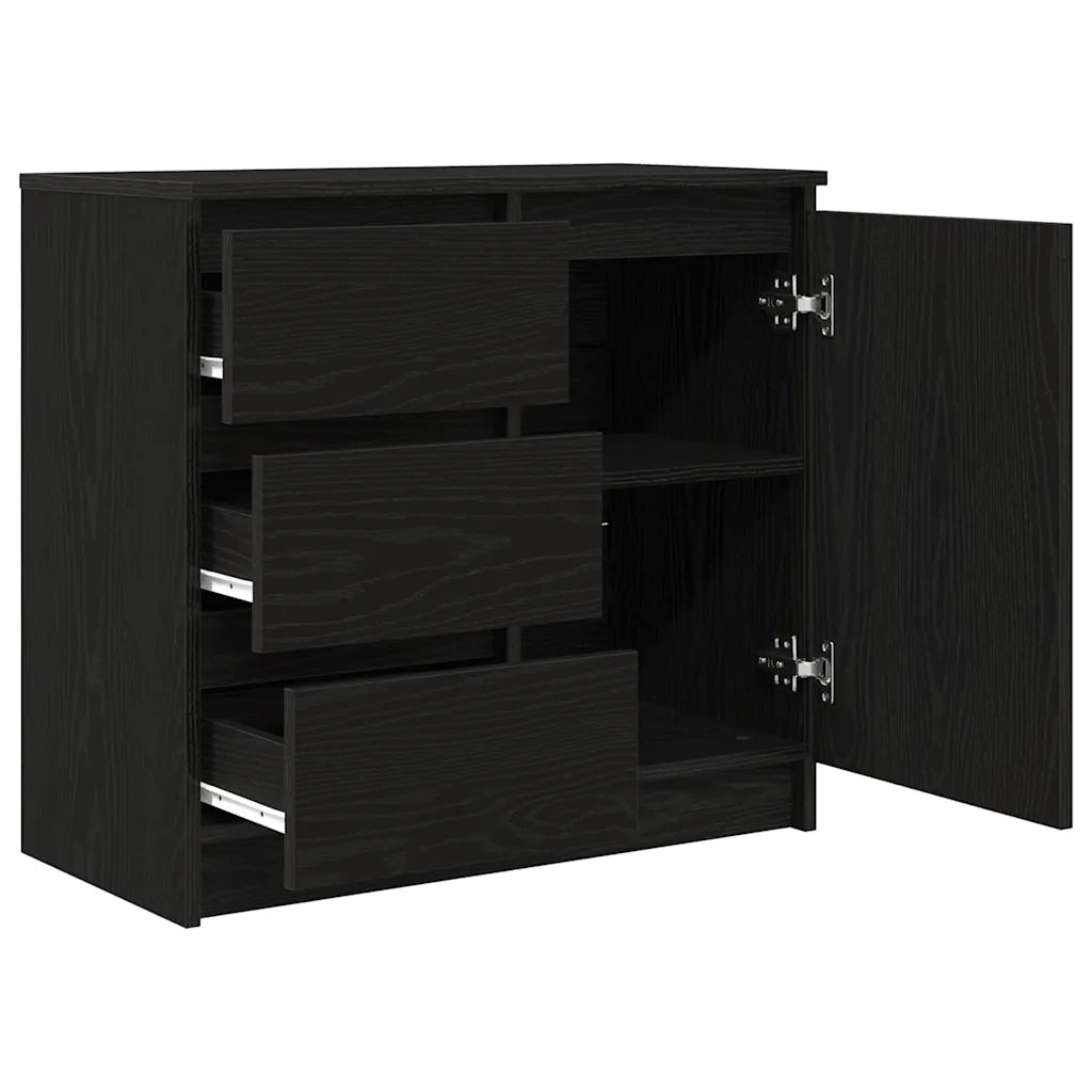 Credenza con Cassetto Rovere Nero 71x35x65 cm Legno Multistrato