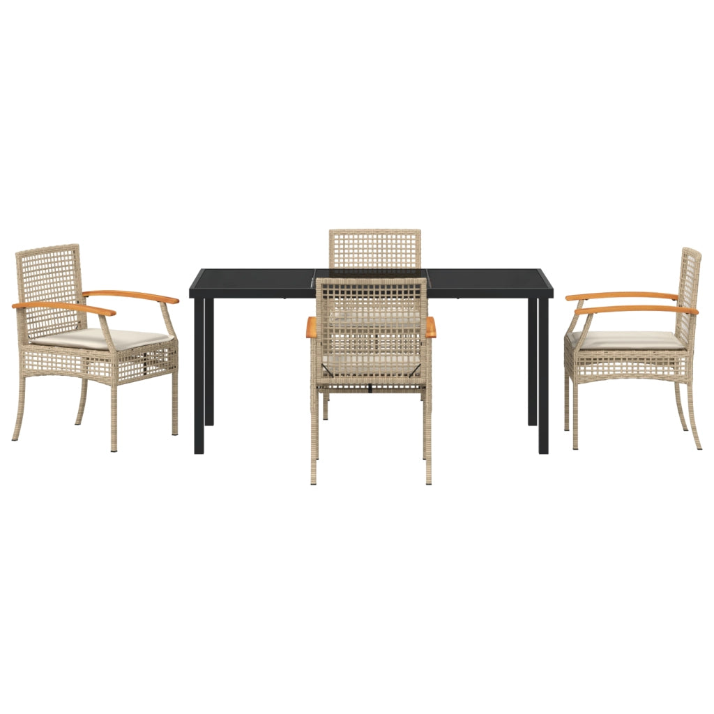 Set da Pranzo da Giardino 5 Pezzi con Cuscini Beige Rattan Polietilene
