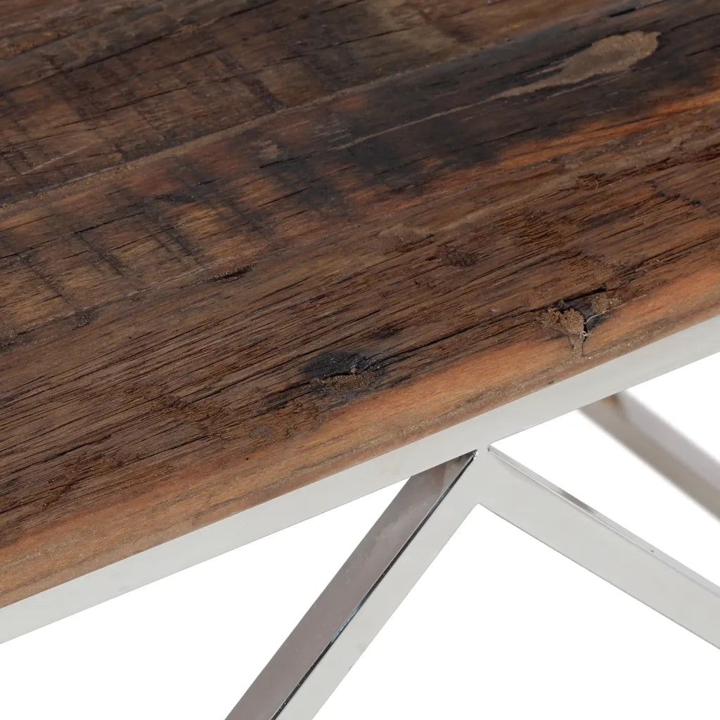 Tavolino Salotto Argento Acciaio Inossidabile e Legno Massello 349981