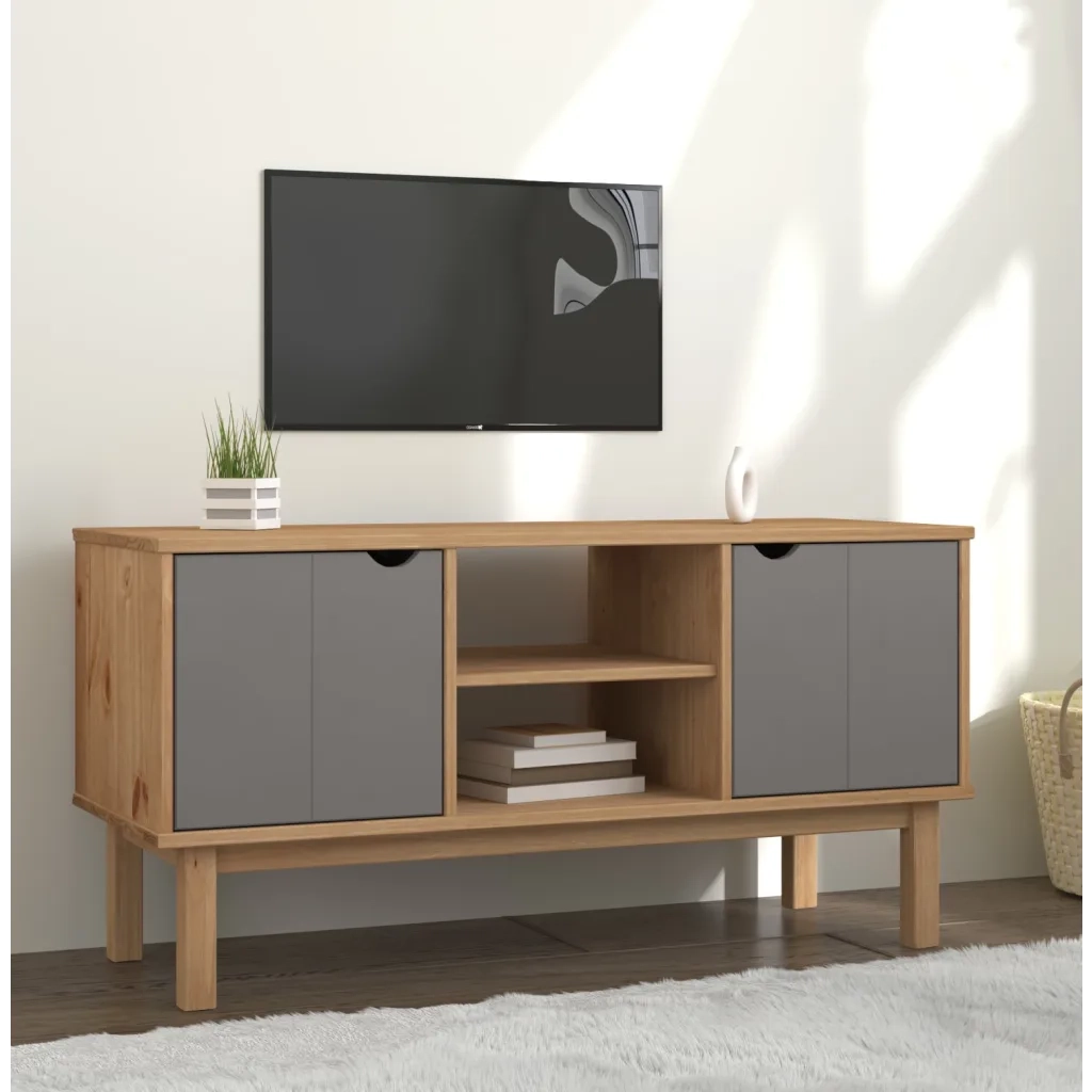 Mobile TV OTTA Marrone e Grigio 113,5x43x57 cm in Legno di Pino 348595