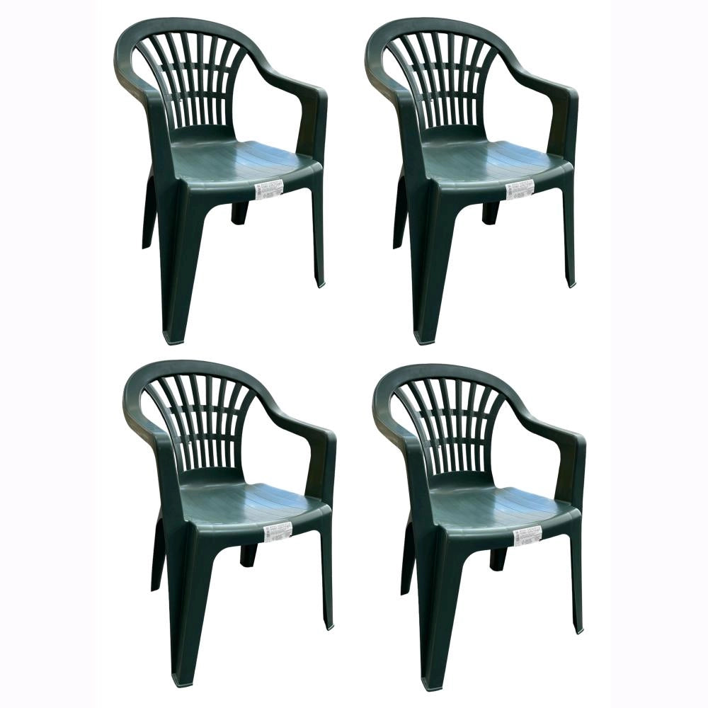 Set 4 Sedie impilabili + Tavolo in Polipropilene da Giardino Colore Verde Mod. Nizza