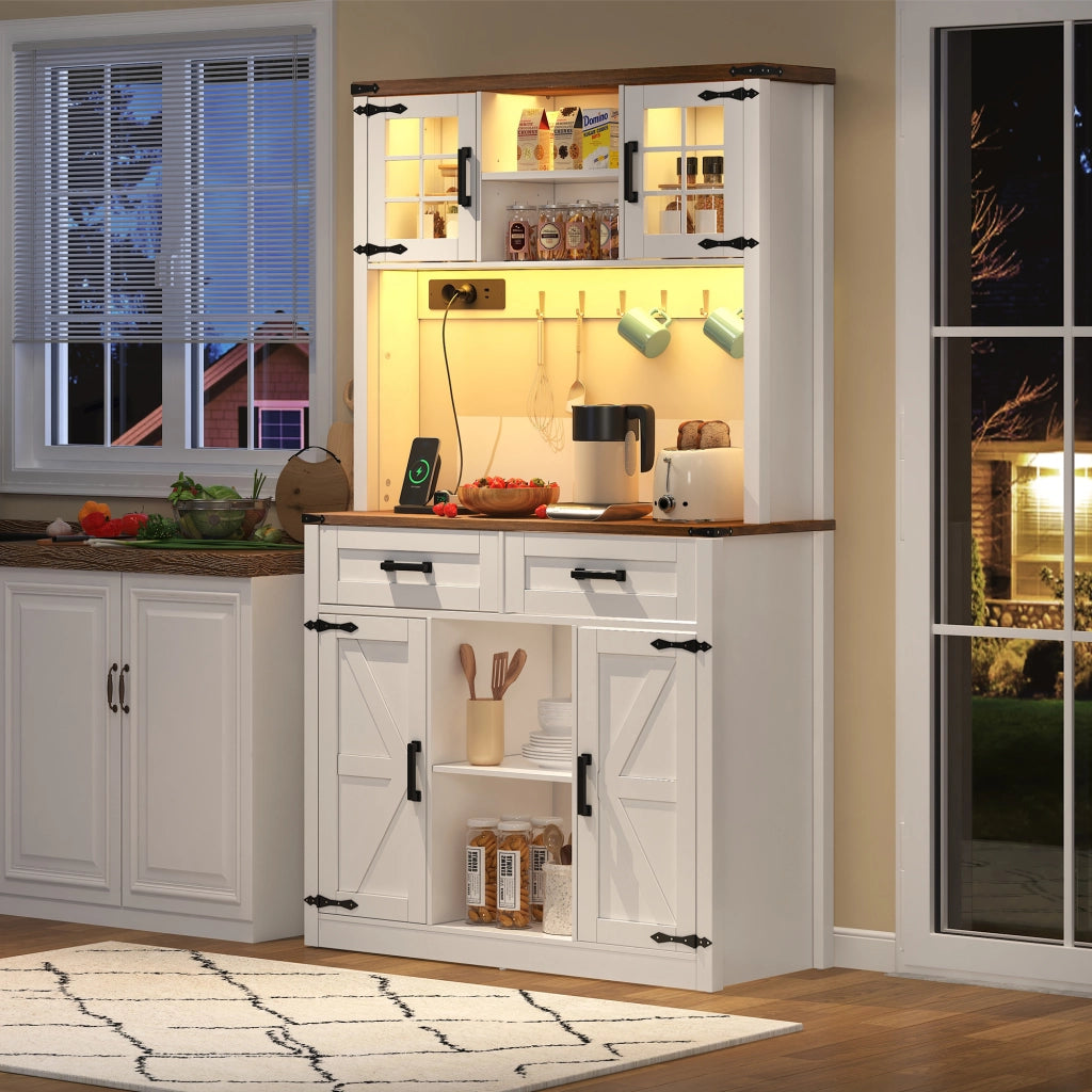 BARSCHRANK con LED regolabili e prese, 3 colli, MDF marrone e bianco