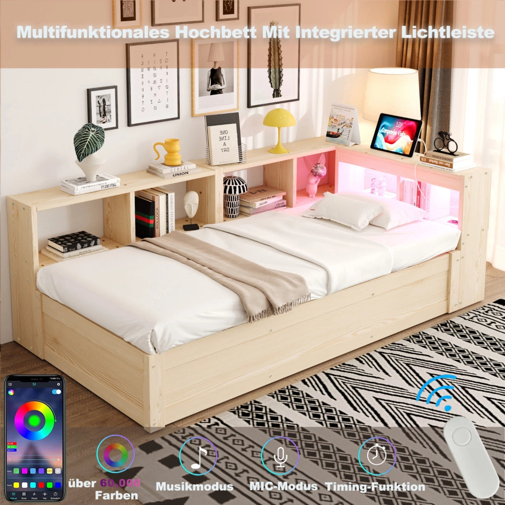 Letto multifunzione con contenitori e LED