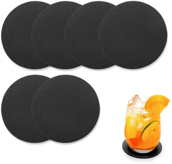 Sottopiatto 6 pezzi per bicchieri, sottopiatto doppio per bicchieri, sottopiatto per bicchieri, sottopiatto per bicchieri, sottopiatto antiscivolo, sottopiatto in pelle, sottopiatto in pelle sintetica, sottopiatto con finitura in pelle (nero)