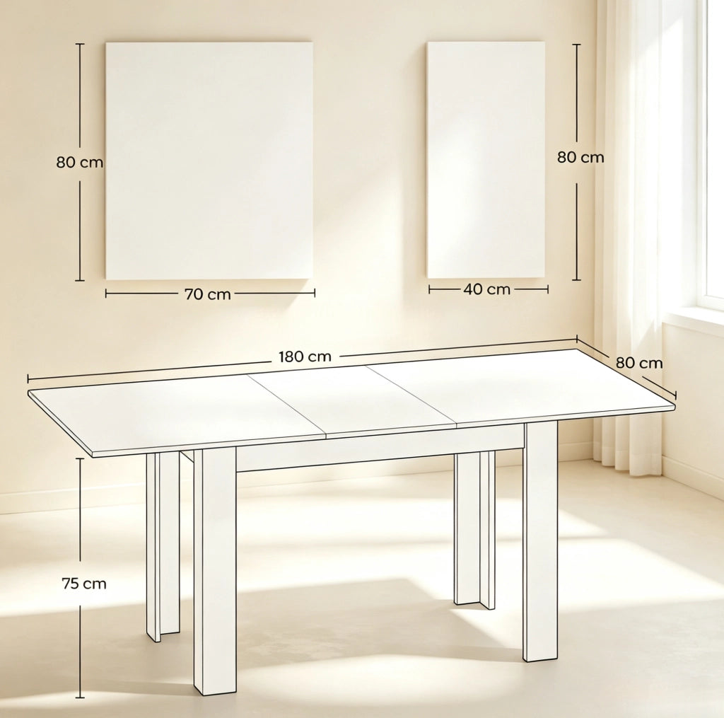 Tavolo da pranzo allungabile bianco 140-180x80 cm