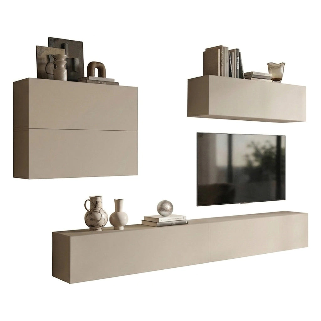 Mobile Soggiorno Gate, Parete Attrezzata Modulabile, Beige