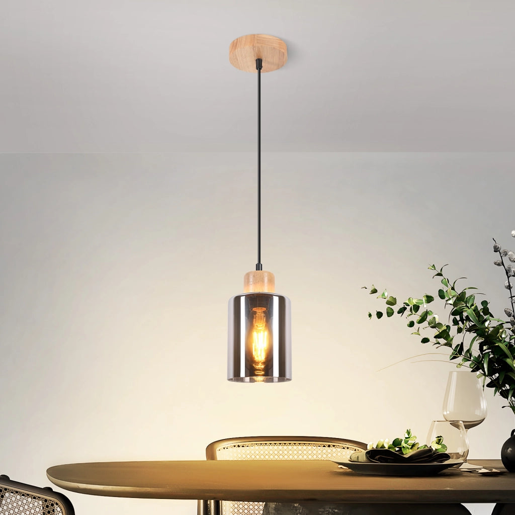 Lampada a sospensione ZMH in legno vintage per tavolo da pranzo 1 luce E27 lampada da sala da pranzo industriale