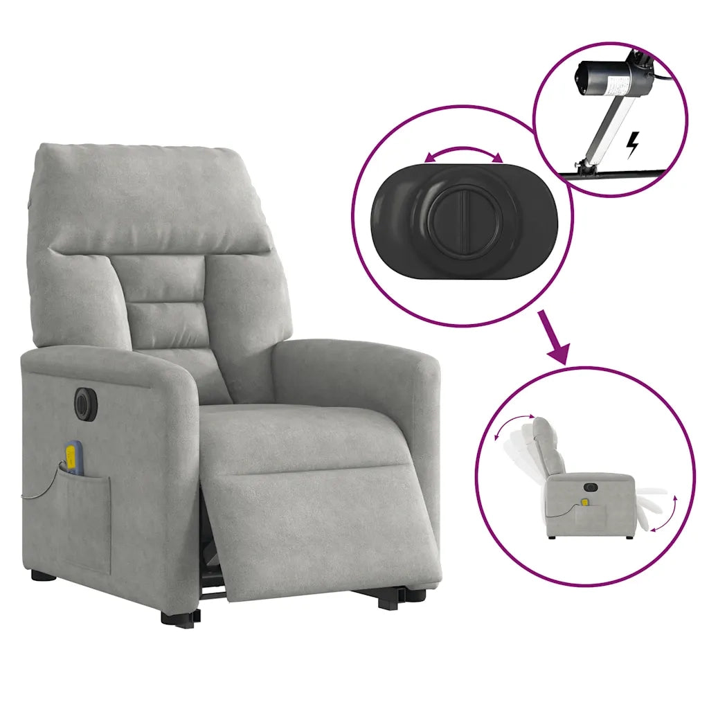 Poltrona a Rialzo Reclinabile Massaggi Grigio Chiaro Microfibra 3303109
