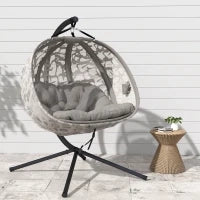 Poltrona Sospesa 2 Posti con 2 Tasche, 2 Cuscini e Cesto Pieghevole, 130x103x172 cm