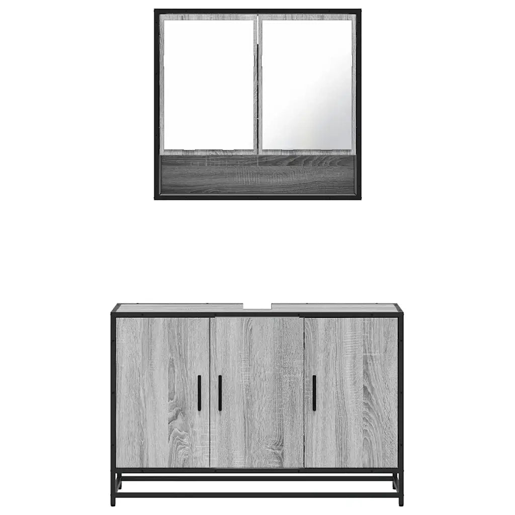 Set Mobili da Bagno 2 pz Grigio Sonoma in Legno Multistrato