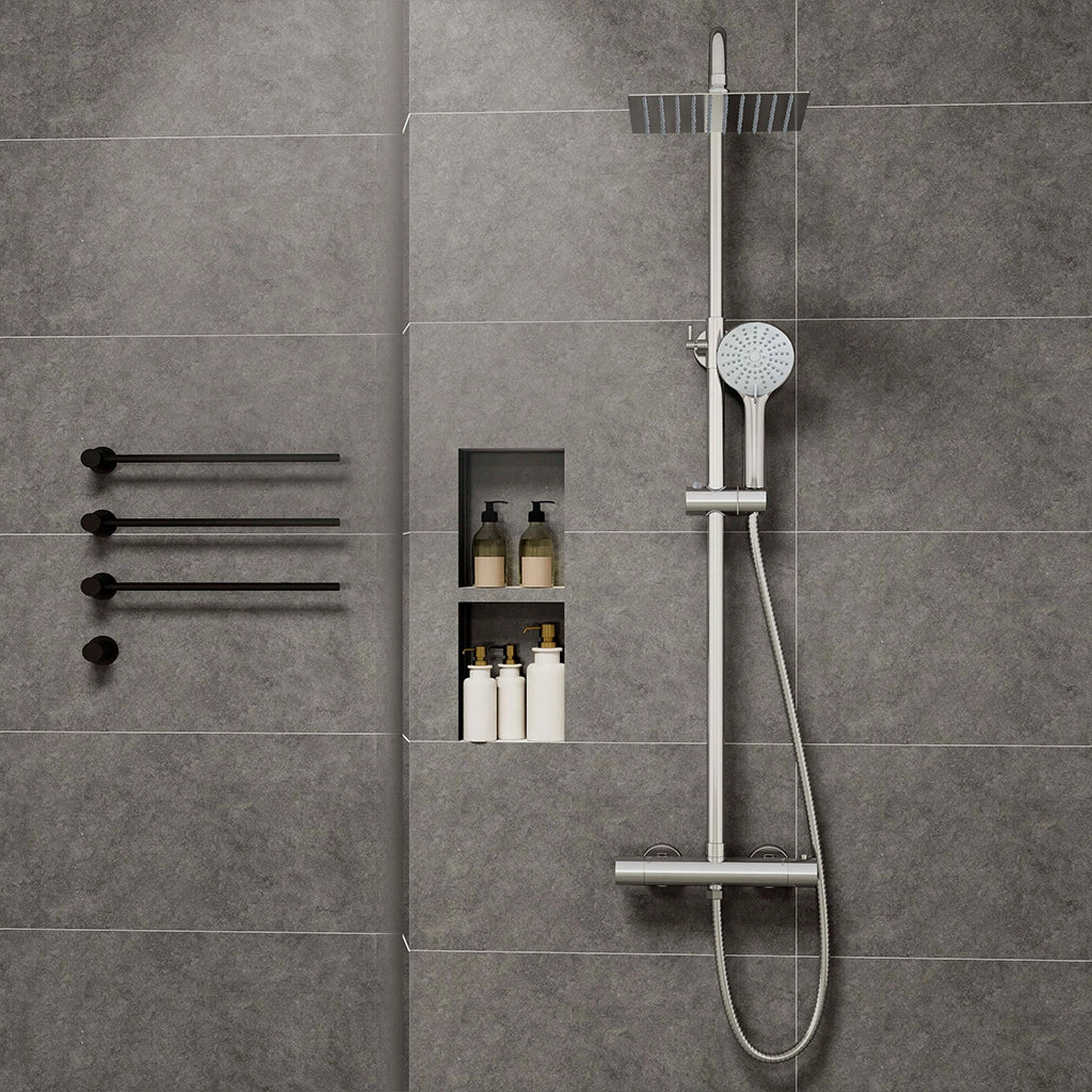 Colonne doccia cromo, soffione doccia quadrato 20x20cm acciaio inox, miscelatore termostatico doccia tondo antiscottature