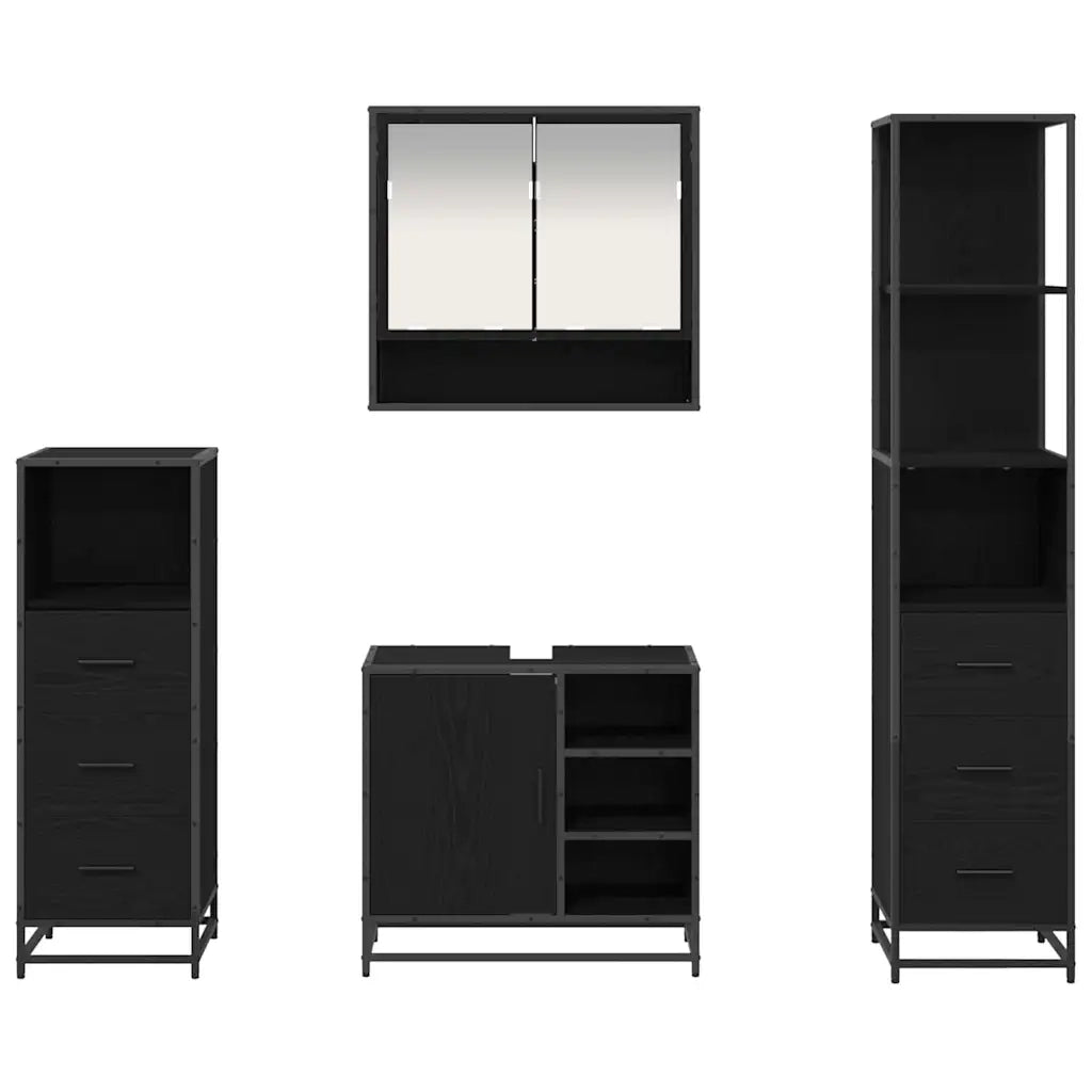 Set di mobili per il bagno 4 pcs Rovere Nero Legno multistrato 3402544
