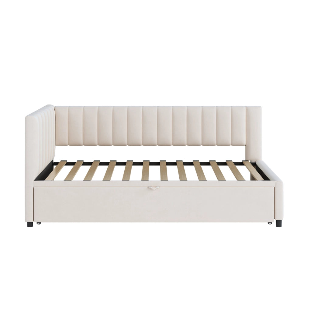 Divano letto 90x200 cm multifunzionale estraibile in velluto beige