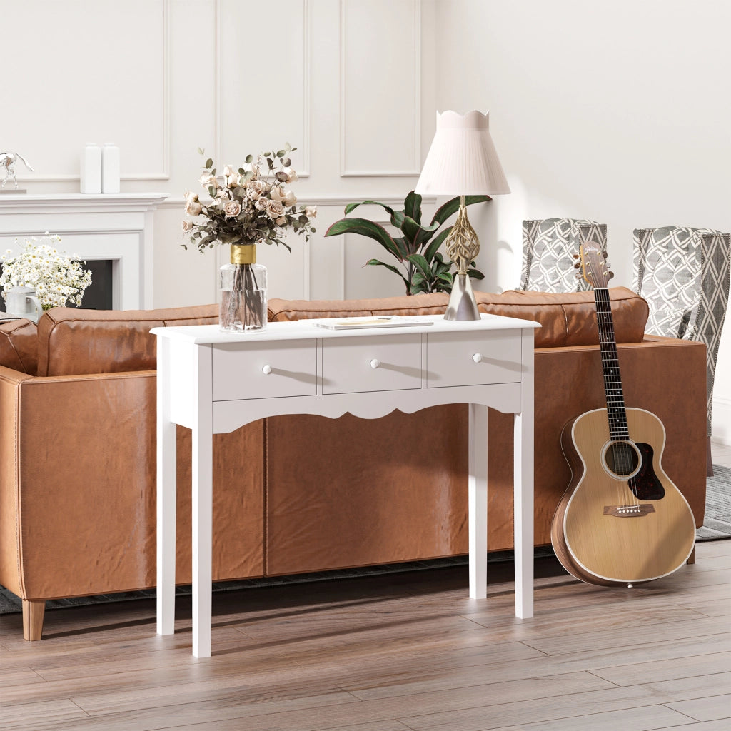 Tavolo Consolle da Ingresso con Cassetti ¨C zephmum ¨C Bianco, MDF, 100x32x85 cm