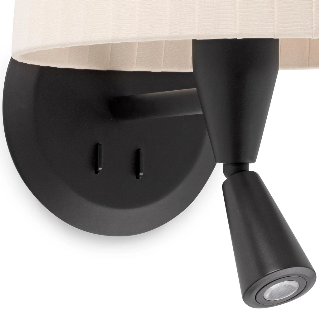 Faro Barcelona 64309-35 - SAMBA Lampada da parete con lettore nera/bordata beige