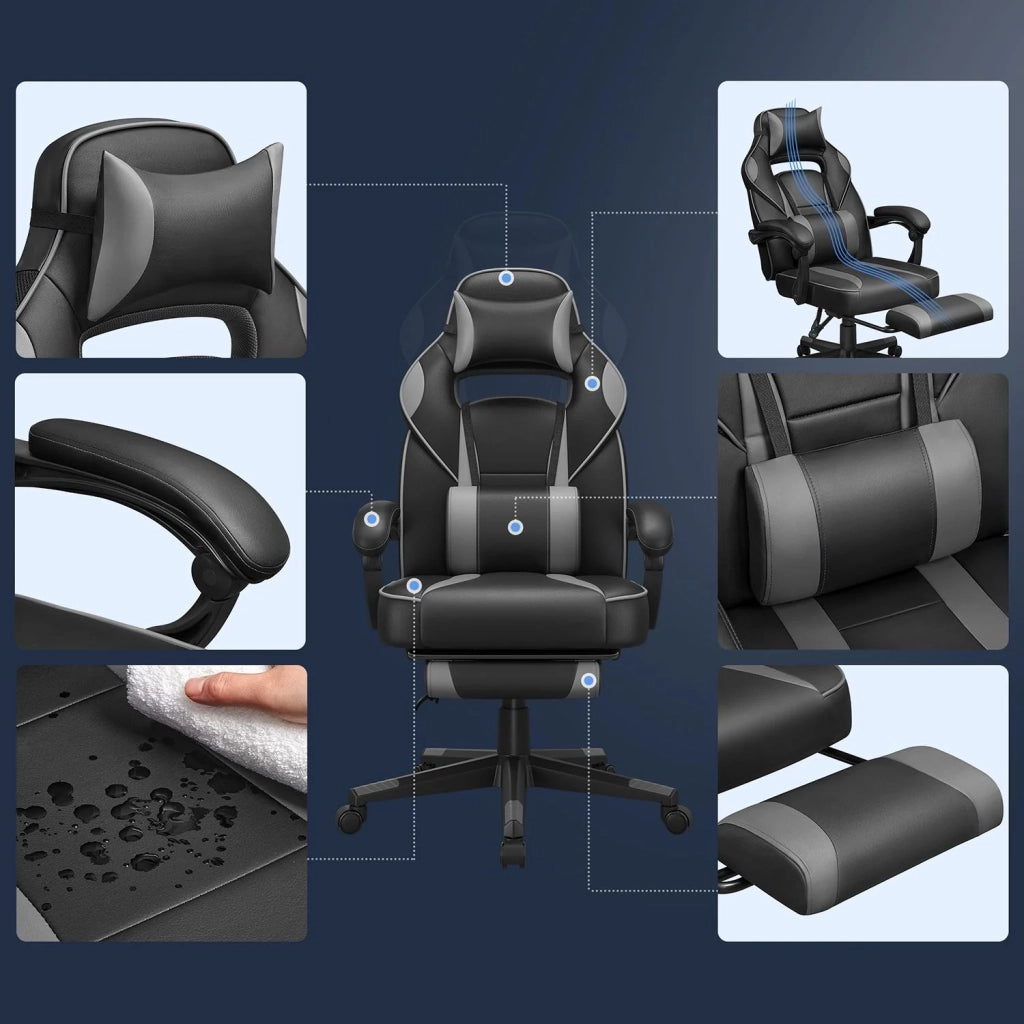 Sedia da gaming sedia da ufficio regolabile con poggiapiedi telescopico ergonomico meccanismo di inclinazione poggiatesta supporto lombare capacità di carico 150 kg nera 12_0005912
