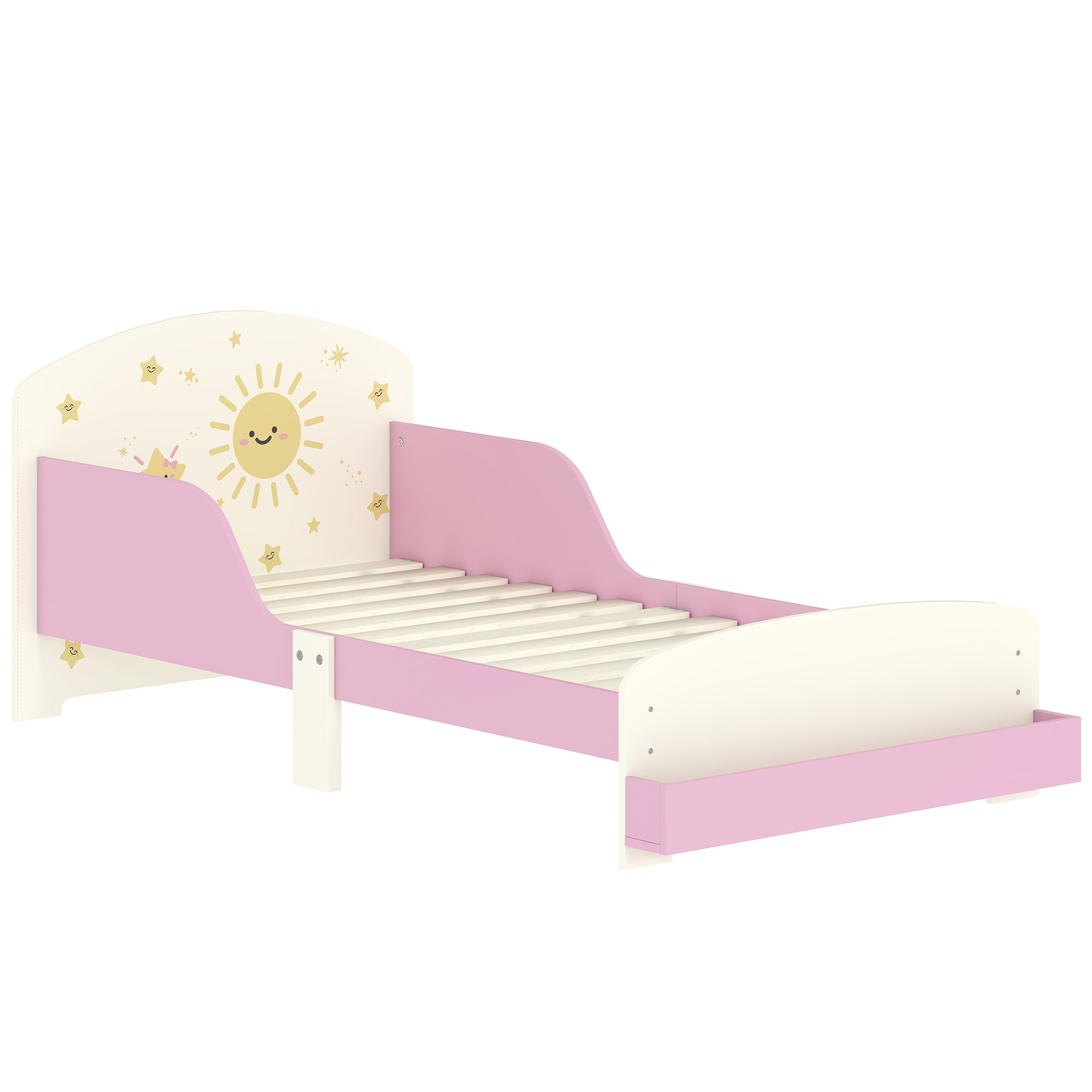 Letto Basso per Bambini 3-8 Anni 150x77x60 cm con Spazio Contenitore e Sponde Laterali in MDF Rosa