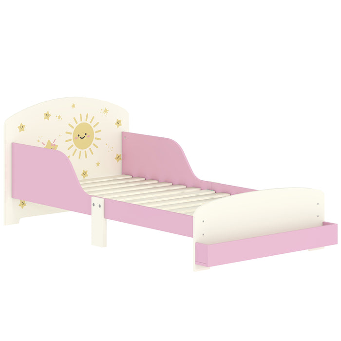 Letto Basso per Bambini 3-8 Anni 150x77x60 cm con Spazio Contenitore e Sponde Laterali in MDF Rosa