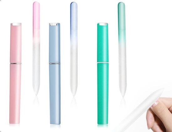Vijl per unghie professionale a doppia faccia - 3 pezzi - Superficie cristallina - Custodia - Per donne - Manicure