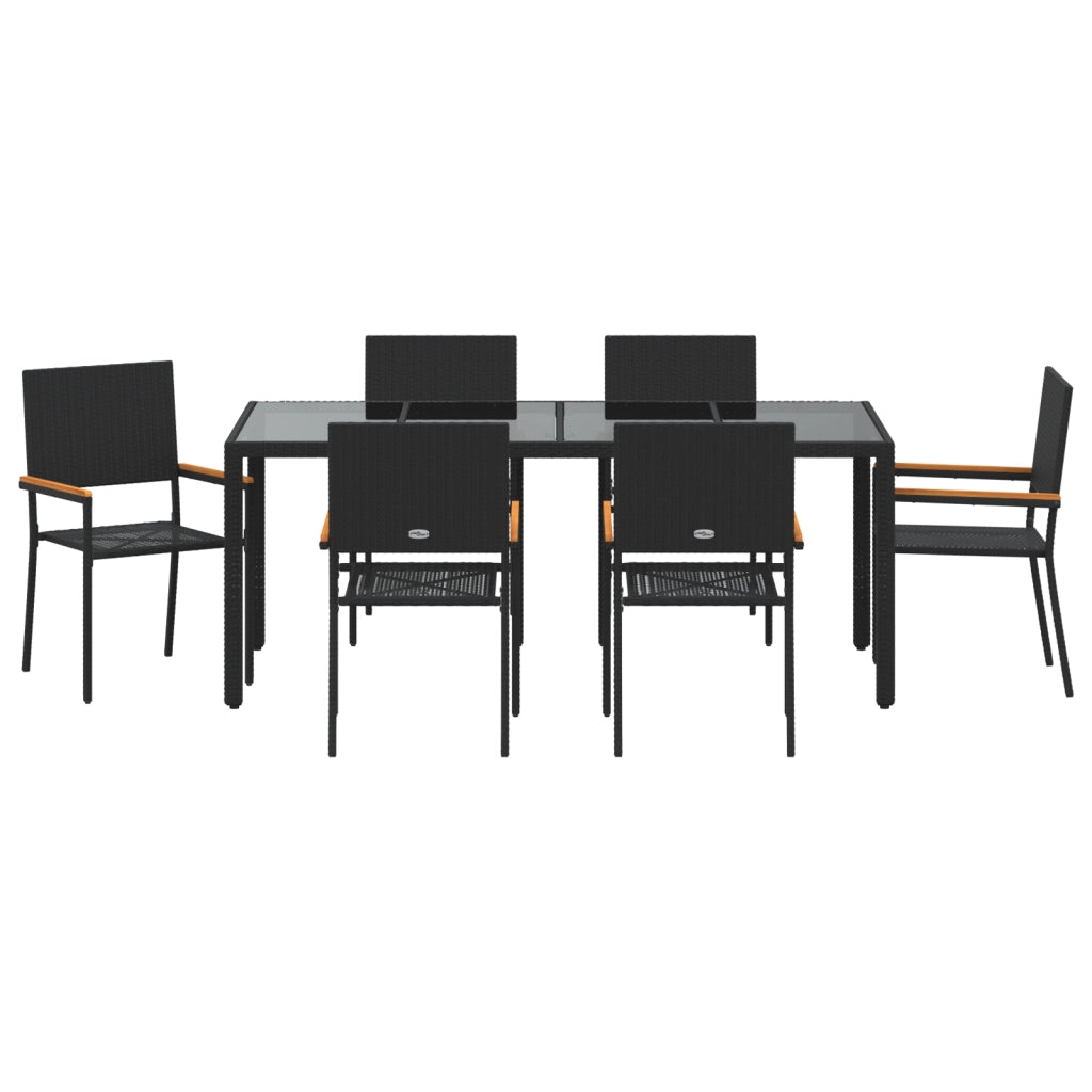 Set da pranzo da giardino 7 pezzi nero in polyrattan