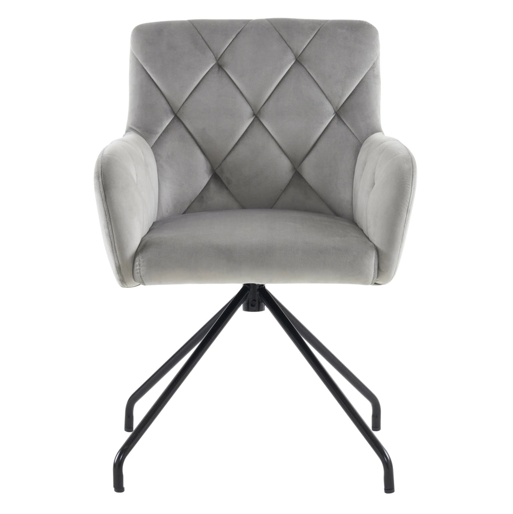 Set di 6 sedie imbottite in velluto con braccioli e gambe in metallo; grigio chiaro