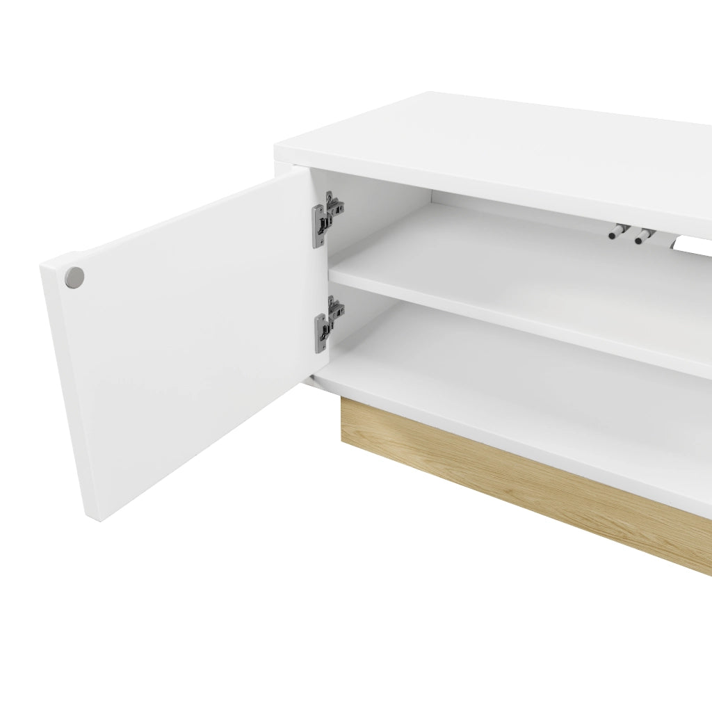 Mobile porta tv bianco con 4 ante e 2 ripiani, design curvo, per soggiorno, in MDF, 175 × 40 × 41,5 cm