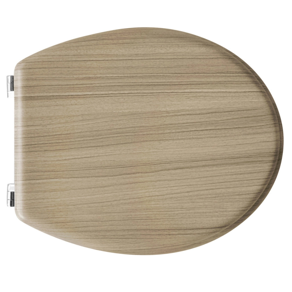 Sedile WC universale in legno rovere sbiancato con cerniere regolabili Feridras