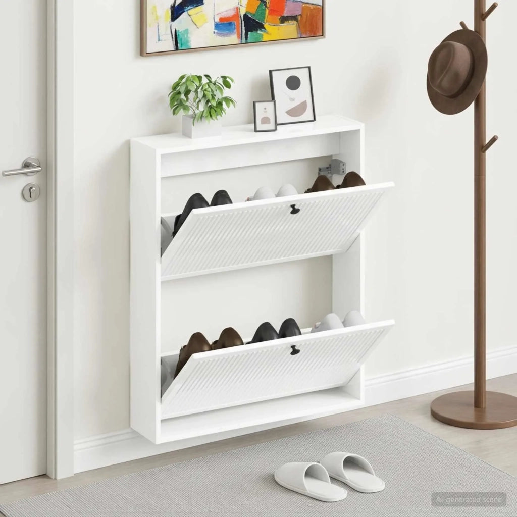 Mobiletto per Scarpe da Muro EDE 71 x 17 x 86 cm Bianco Lucido 895979