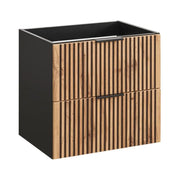 Mobile sottolavabo KINOKO – 2 cassetti – Finitura doghe in legno naturale e nero – L80 × P46 × H57 cm – Da appendere