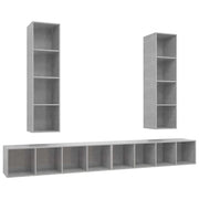 Set di 4 mobili porta TV a parete con pratico vano contenitore 37 x 37 x 142,5 cm legno composito grigio cemento 02_0055123
