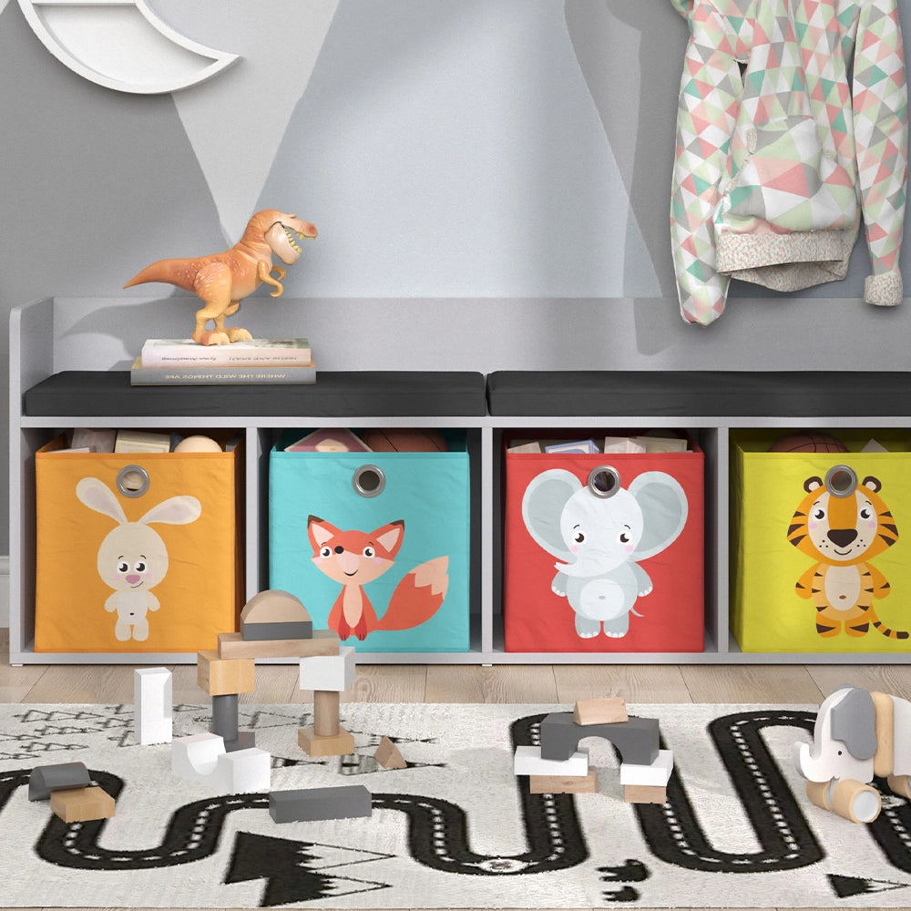 Vicco Scaffale per bambini Bianco 142.4 x 53.4 cm 4 scomparti, con cassette pieghevoli colorate