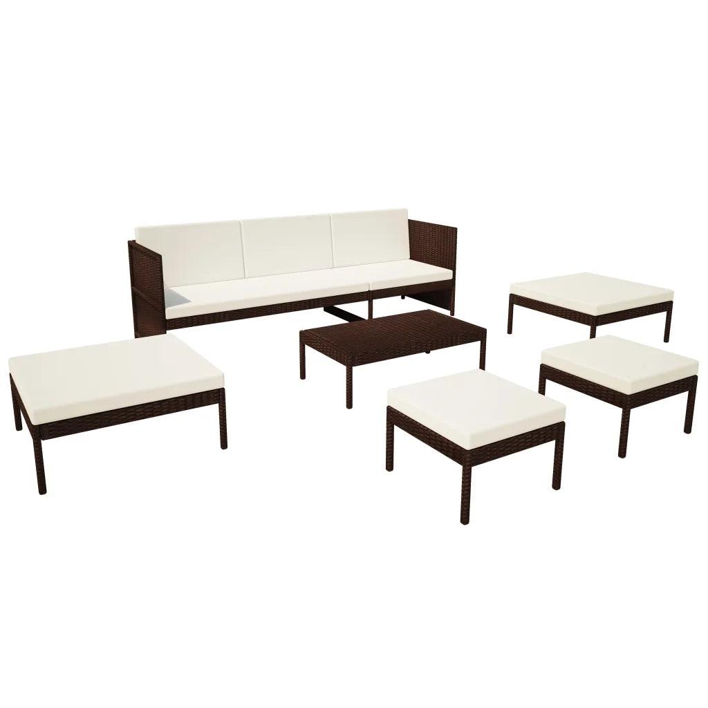Set Divani da Giardino 6 pz con Cuscini in Polyrattan Marrone 43009