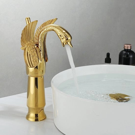 Kraan da bagno con tema anatra, finitura antico ottone, bronzo, forma a forma di anatra, unico maniglione, unico foro, alta maniglia per doccia, miscelatore per installazione su scaffale
