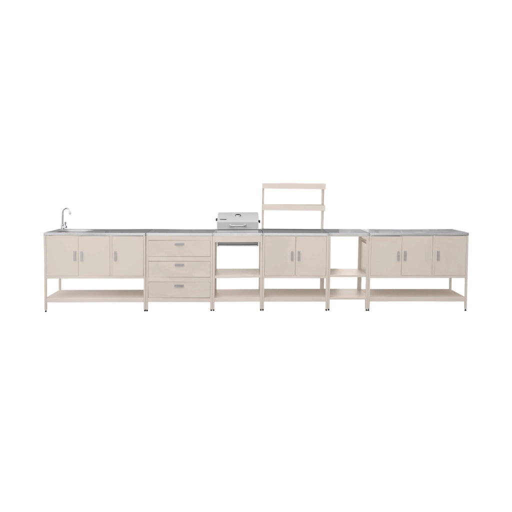 Cucina esterna acciaio inossidabile con barbecue a carbone, 6 moduli,