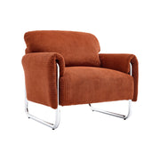 Poltrona vintage in velluto a coste con struttura cromata, terracotta