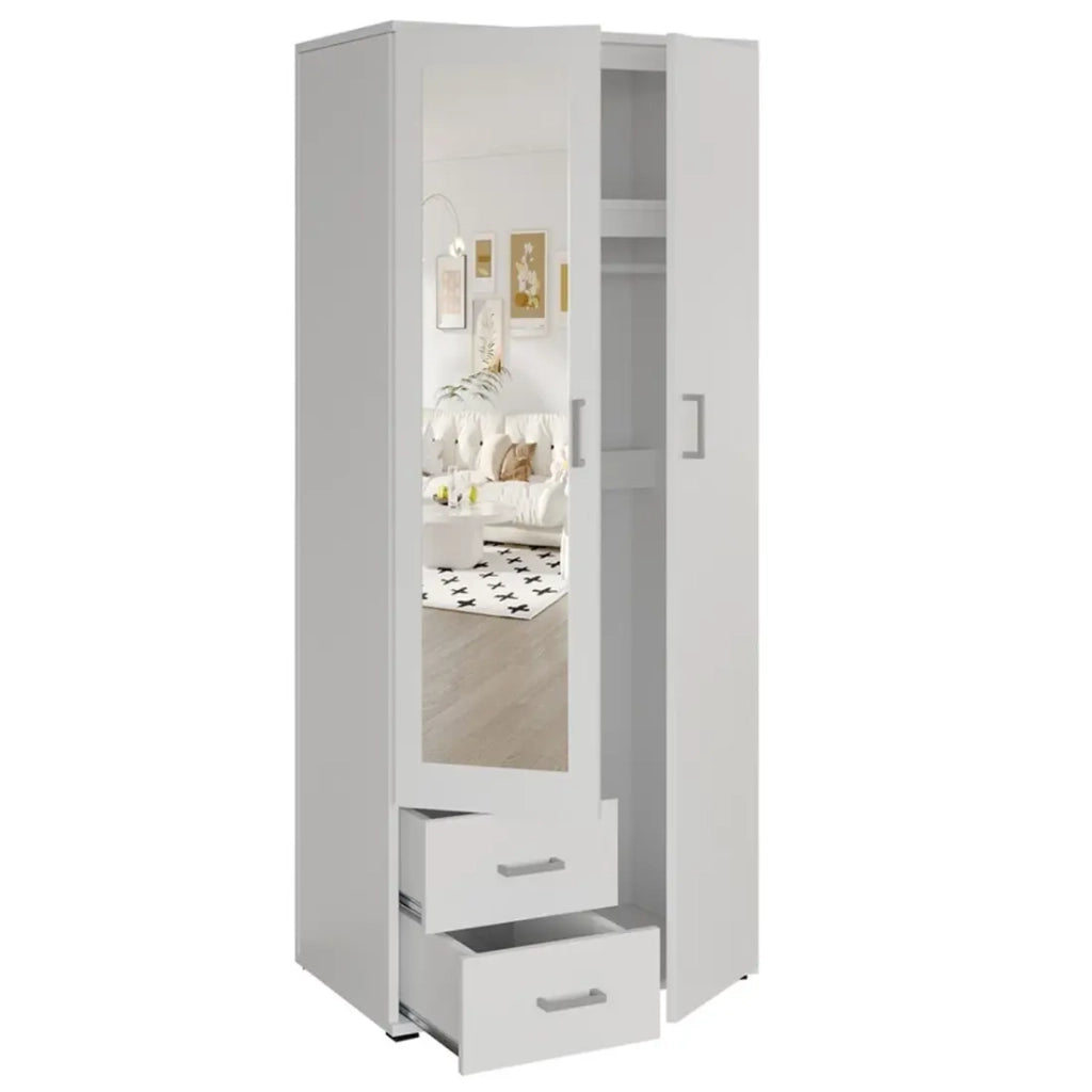 Armadio 2 porte con specchio TOM - Dimensioni H185 x L80 x P52 cm - Colore bianco - Stile design