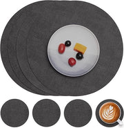 Set di tovagliette in pelle e piedini, set da 4, tovagliette, rotonde, antiscivolo, doppia faccia, lavabile, resistente al calore, grigio, set da 4