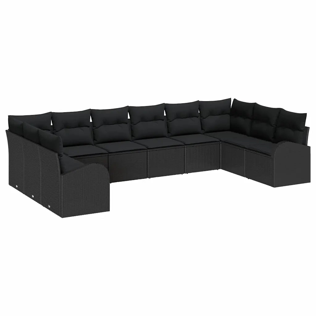 Set di divani con cuscino 10 pcs Nero Polyrattan
